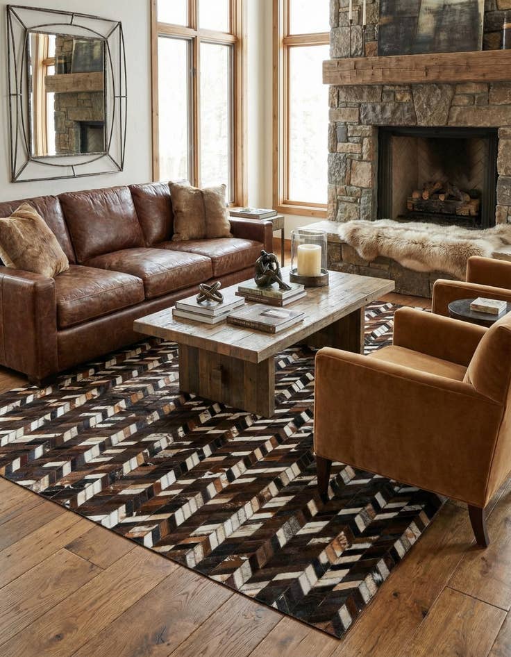 Detail image of 4' 11 x 8' Cowhide Stocks Rug