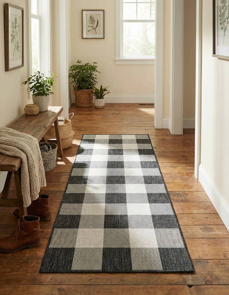 Detail image of  2' x 5' 3  Washable Checkered Indoor / Outdoor Runner Rug