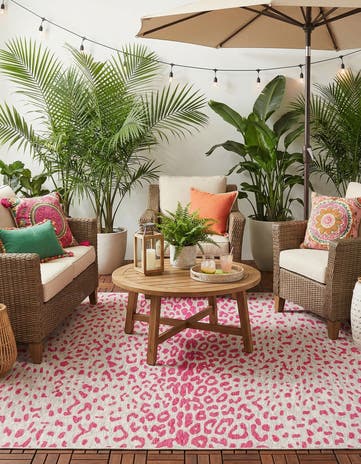 Pink Gray Easy-Clean Safari Indoor / Outdoor Square Rug