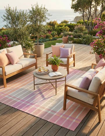 Pink and Lavender Easy-Clean Ribbon Indoor / Outdoor Square Rug