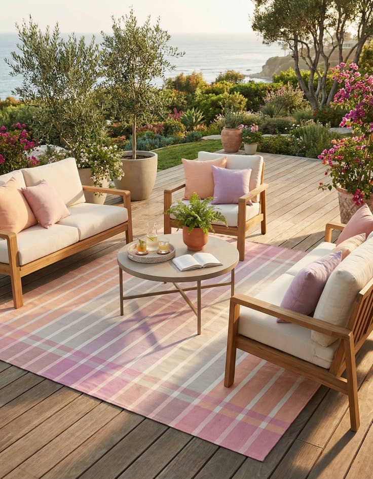 Detail image of 10' x 10' Easy-Clean Striped Indoor / Outdoor Square Rug