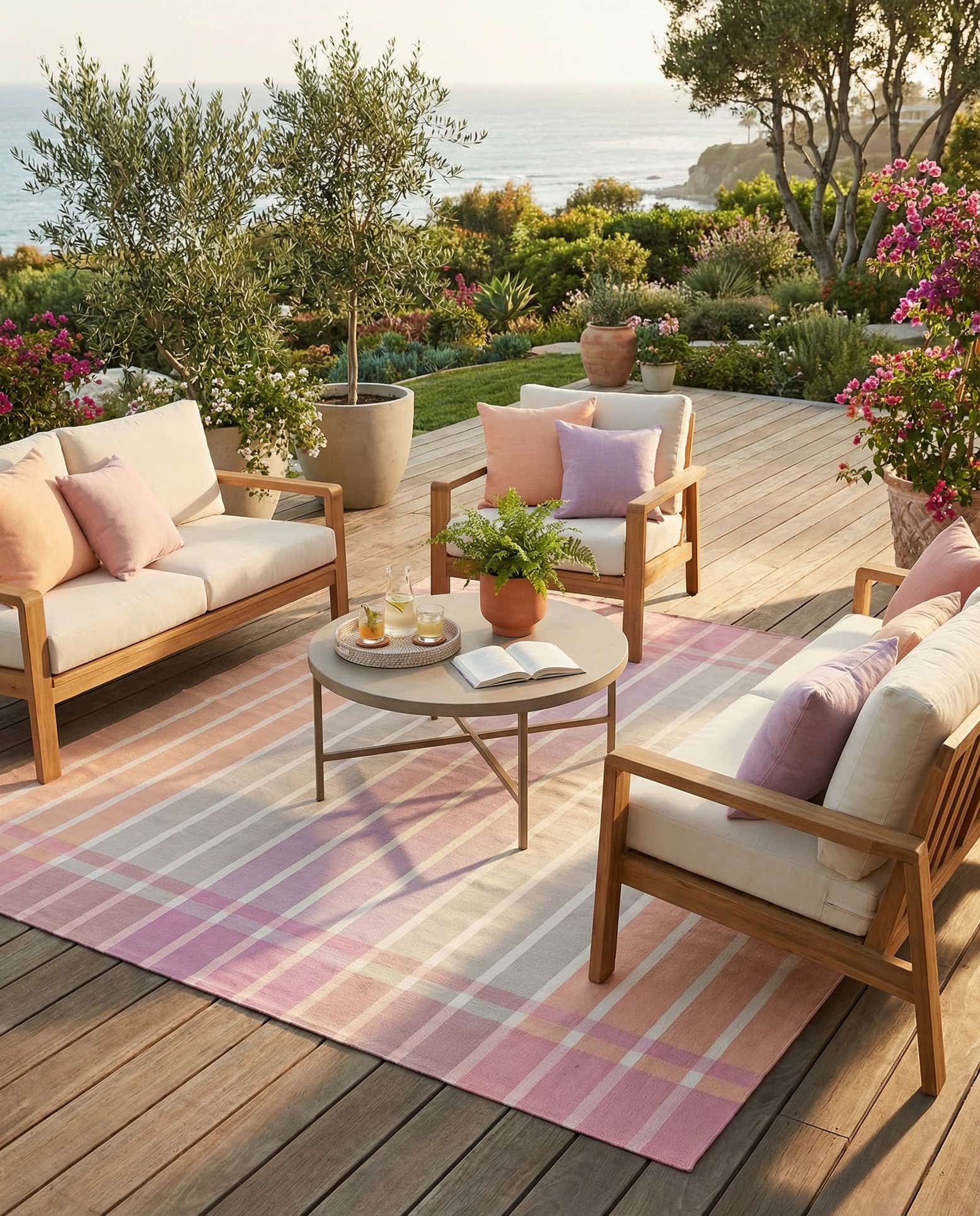 10' x 10' Easy-Clean Striped Indoor / Outdoor Square Rug