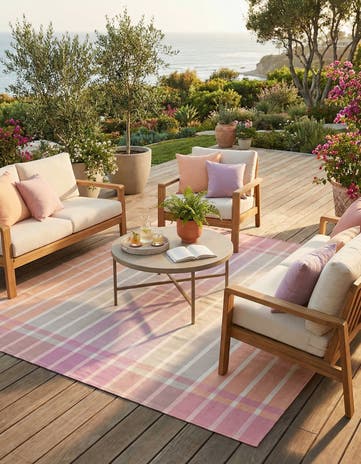 Pink and Lavender Easy-Clean Ribbon Indoor / Outdoor Square Rug