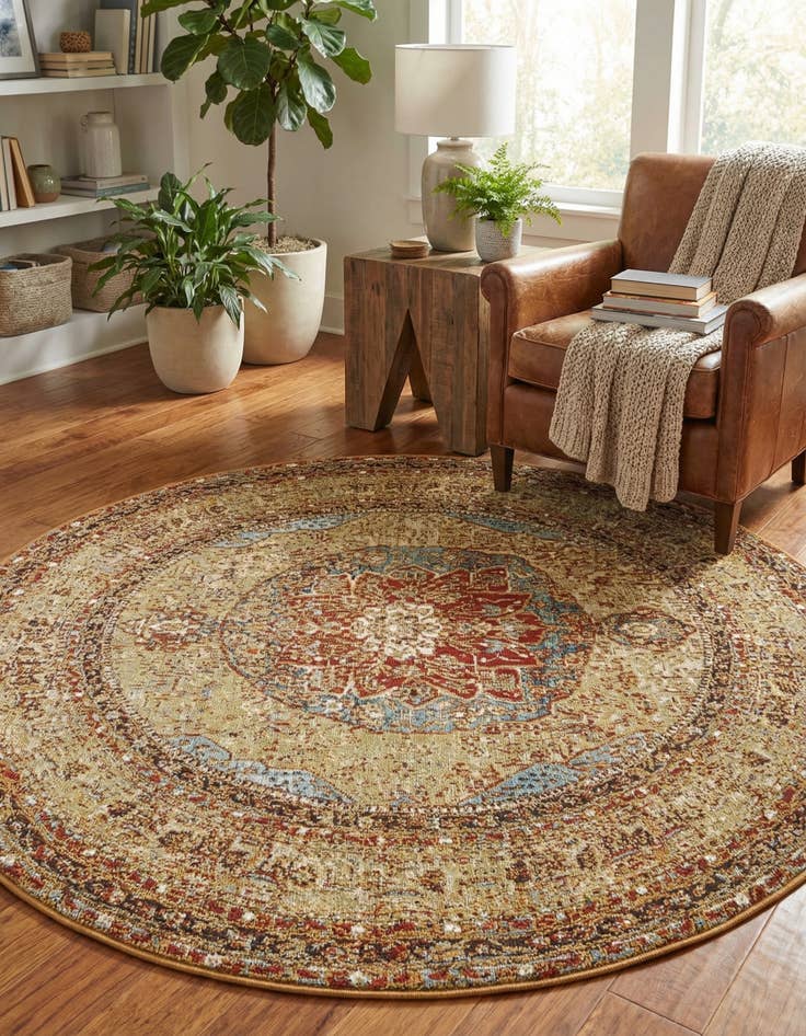 Detail image of  5' 3 x 5' 3  Washable Traditional Indoor / Outdoor Round Rug