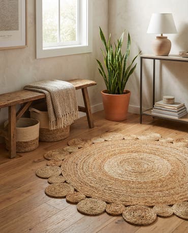  4' 1 x 4' 1  Hand Braided Jute Round Rug