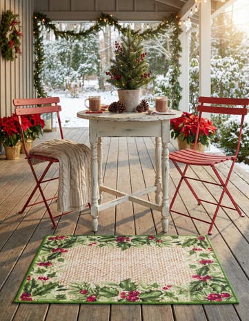 Beige and Green Easy-Clean Jill Zarin Caribbean Indoor / Outdoor Rug