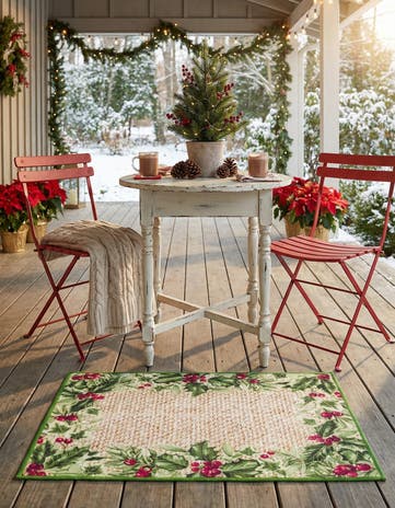 Beige and Green Easy-Clean Jill Zarin Caribbean Indoor / Outdoor Rug