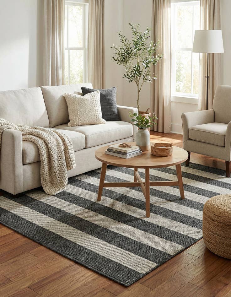 Detail image of 5' 3 x 7'  Washable Striped Indoor / Outdoor Rug