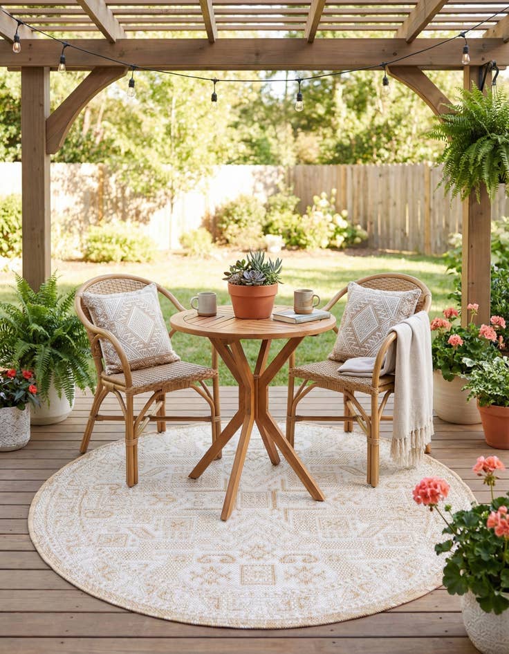 Detail image of  3' x 3'  Washable Aztec Indoor / Outdoor Round Rug