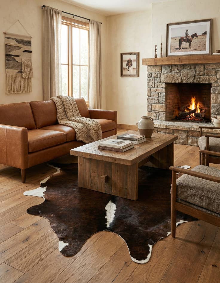 Detail image of 5' 1 x 6' 3 Cowhide Leather Rug