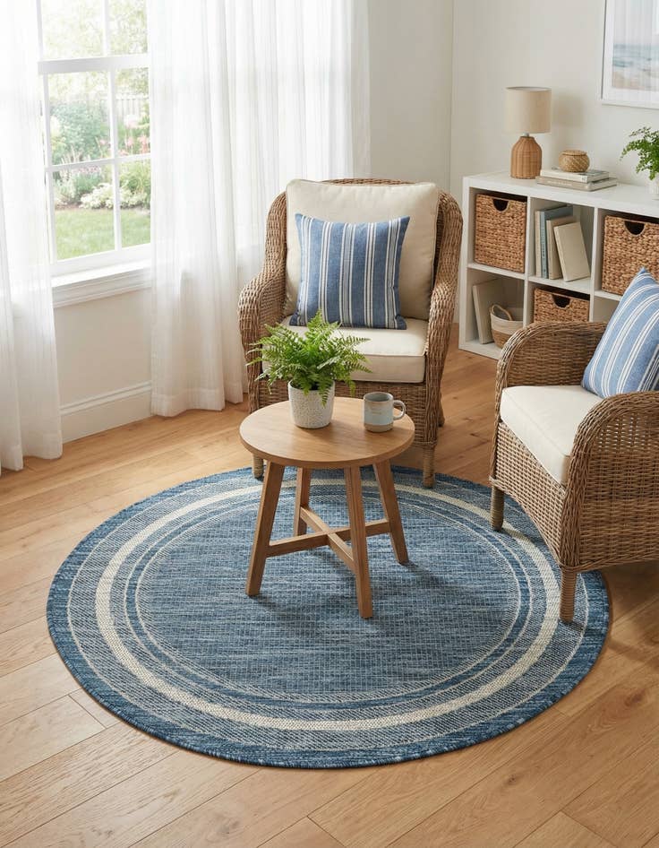 Detail image of 4' x 4'  Washable Border Indoor / Outdoor Round Rug
