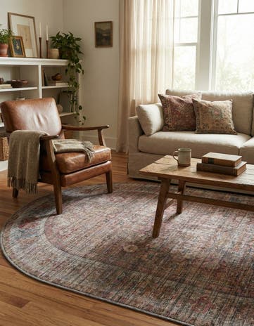 Rust Red and Brown Washable Nostalgia Oval Rug