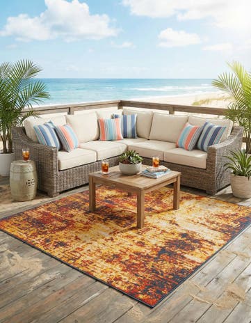 Easy-Clean Coastal Indoor / Outdoor Square Rug