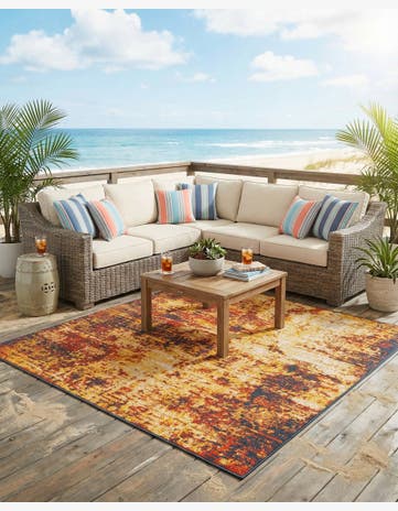 Easy-Clean Coastal Indoor / Outdoor Square Rug