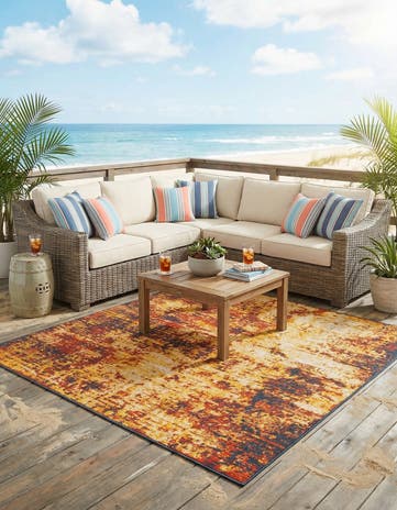 Easy-Clean Coastal Indoor / Outdoor Square Rug