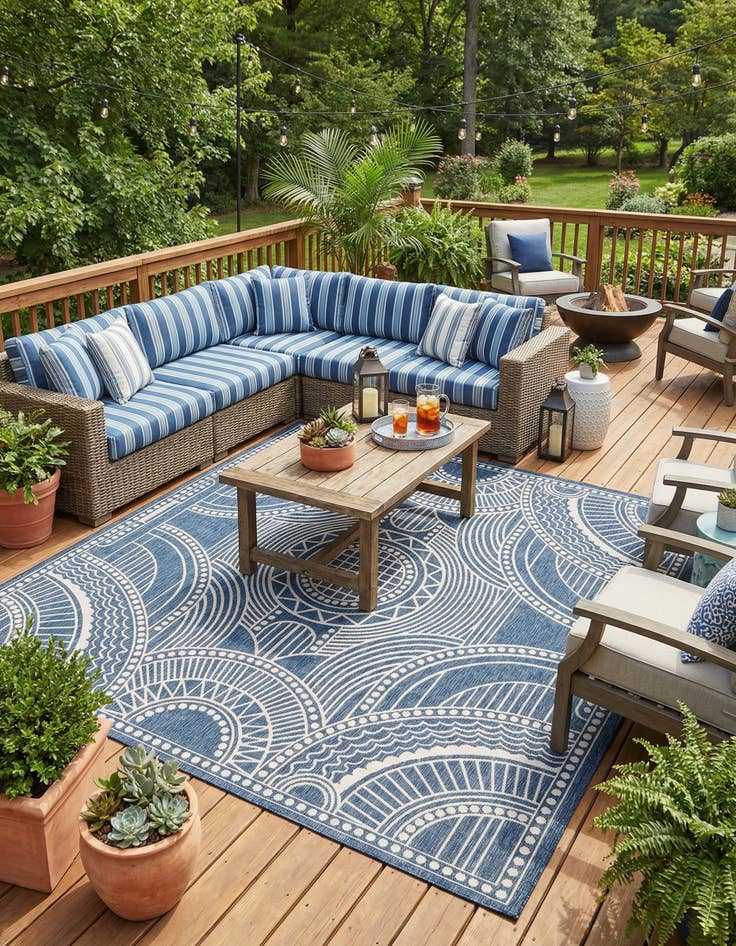 Detail image of 13' x 13'  Washable Traditional Indoor / Outdoor Square Rug