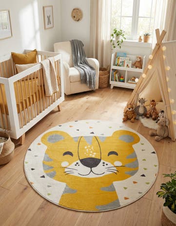 7' 10 x 7' 10 Tiger Whimsy Kids Round Rug