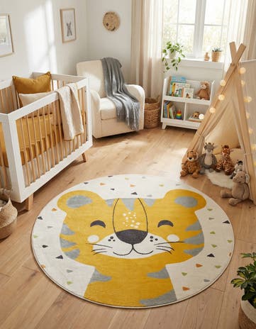 7' 10 x 7' 10 Tiger Whimsy Kids Round Rug