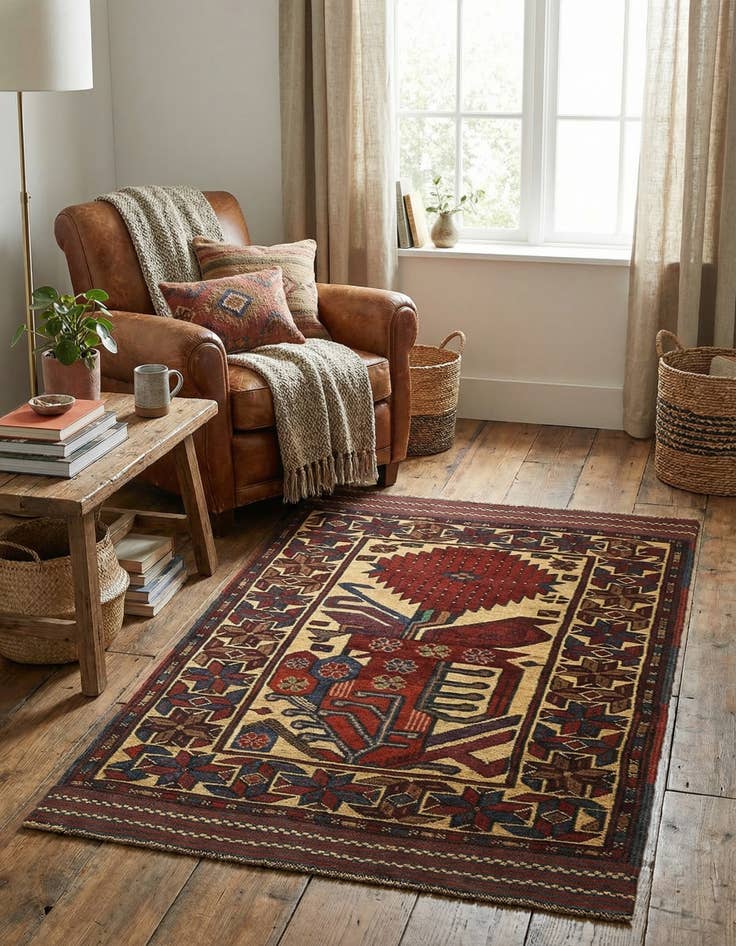 Detail image of 2' 9 x 4' 11  Hand Knotted Sumak Wool Rug