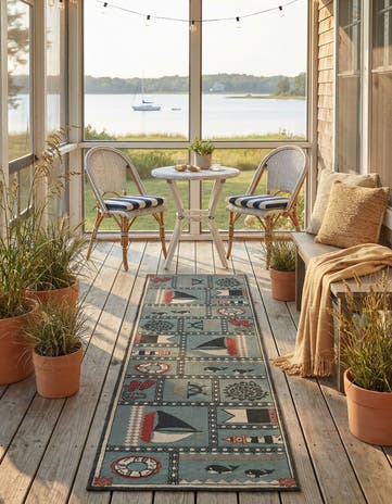 2' x 8' Easy-Clean Coastal Indoor / Outdoor Runner Rug