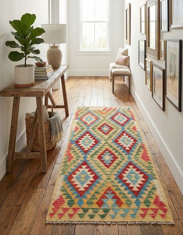 3' 3 x 6' 3 Hand Woven Kilim Maymana Wool Runner Rug