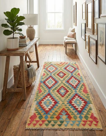 3' 3 x 6' 3 Hand Woven Kilim Maymana Wool Runner Rug
