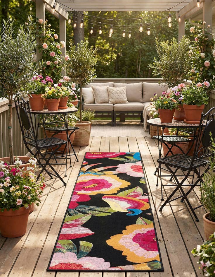 Detail image of 2' x 8'  Washable Botanical Indoor / Outdoor Runner Rug