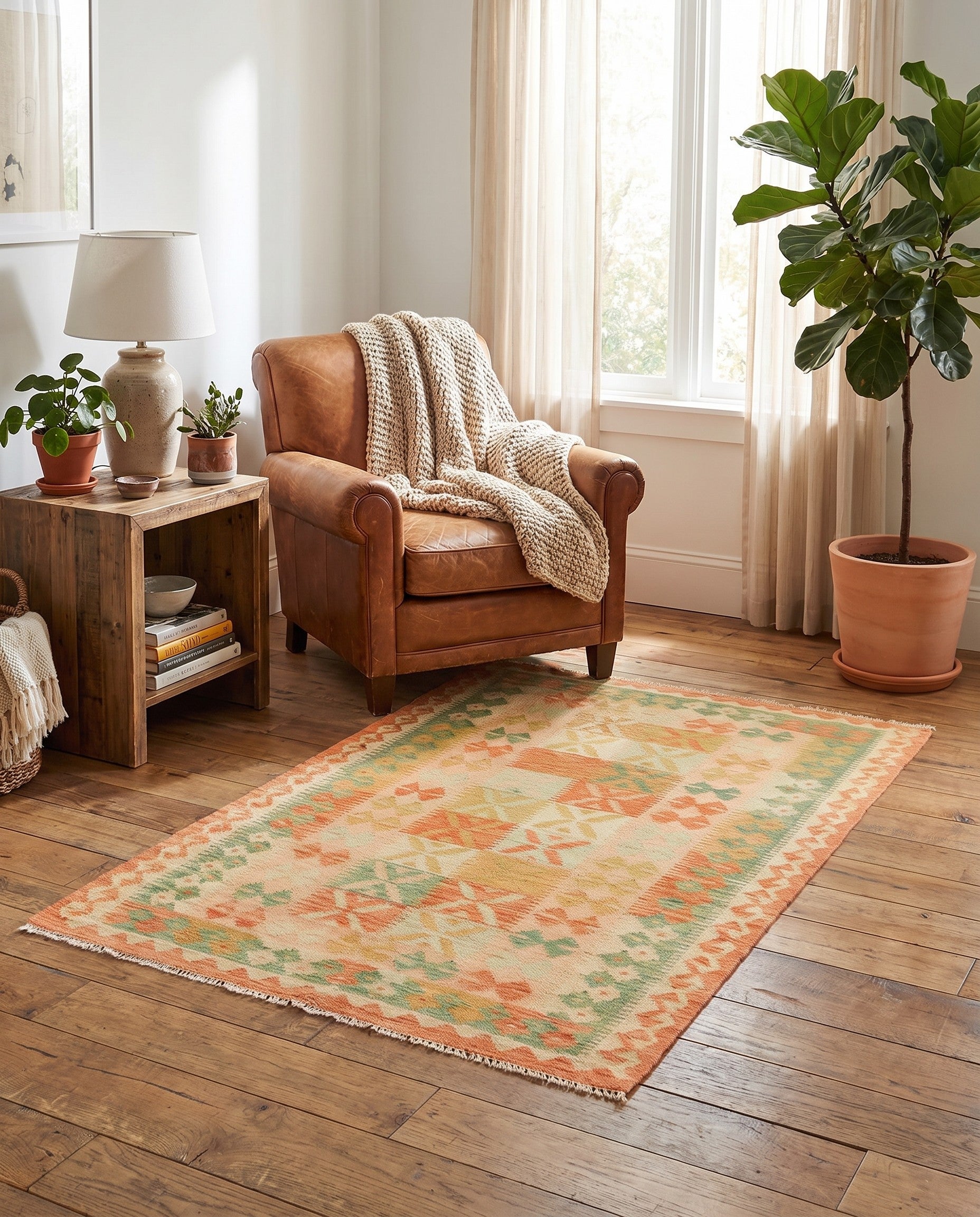 3' x 4' 9 Hand Woven Kilim Waziri Wool Rug