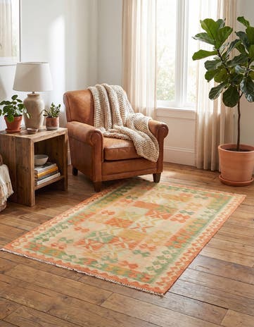 3' x 4' 9 Hand Woven Kilim Waziri Wool Rug