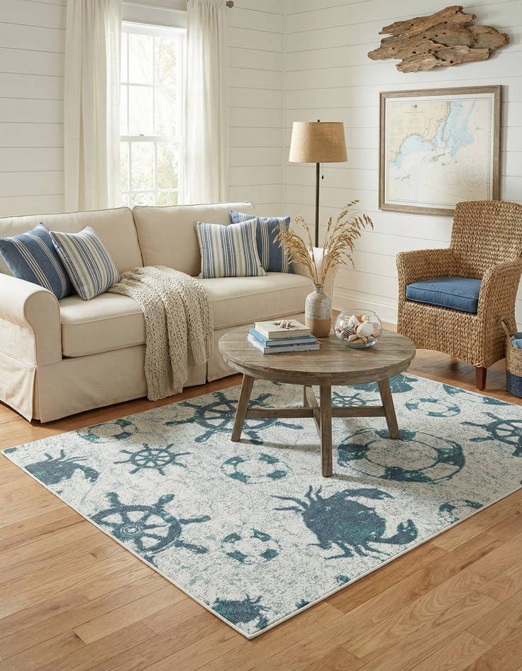 Detail image of 4' x 6'  Washable Coastal Indoor / Outdoor Rug