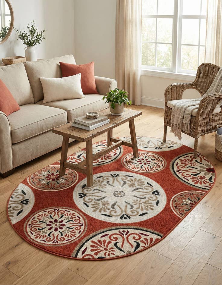 Detail image of 5' 3 x 8' Easy-Clean Modern Indoor / Outdoor Oval Rug
