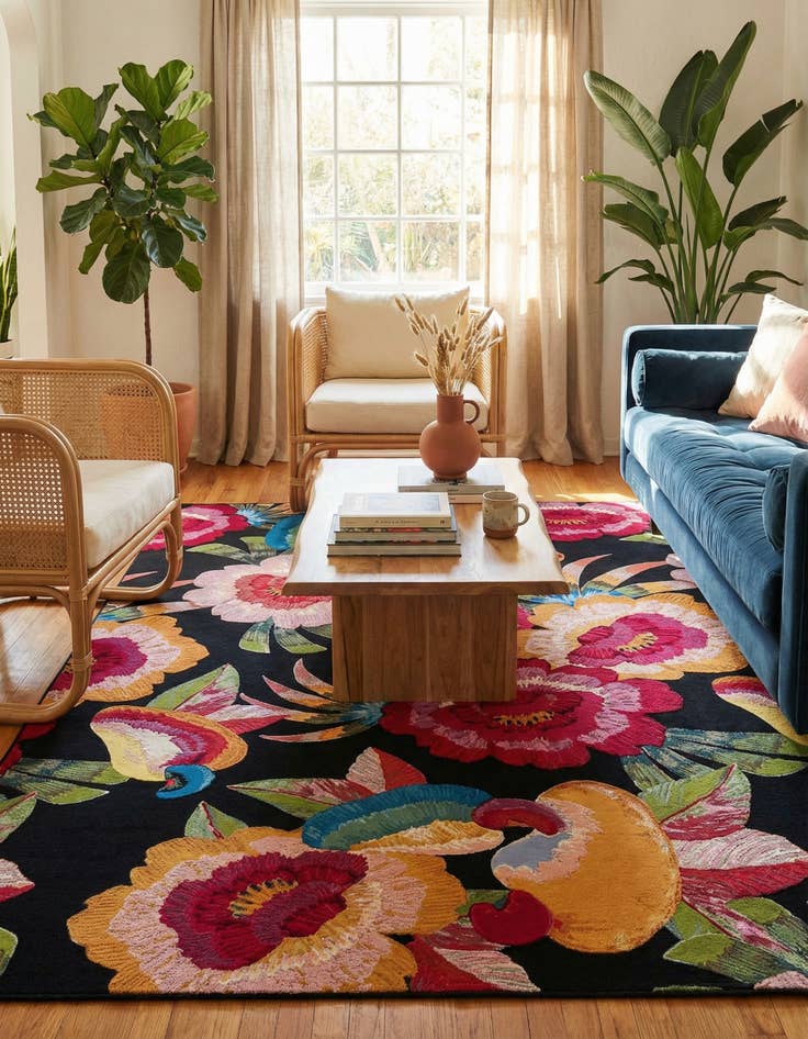 Detail image of  7' 10 x 11'  Washable Botanical Indoor / Outdoor Rug