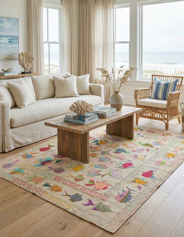 5' 4 x 7' 6 Hand Woven Kilim Suzani Wool Rug