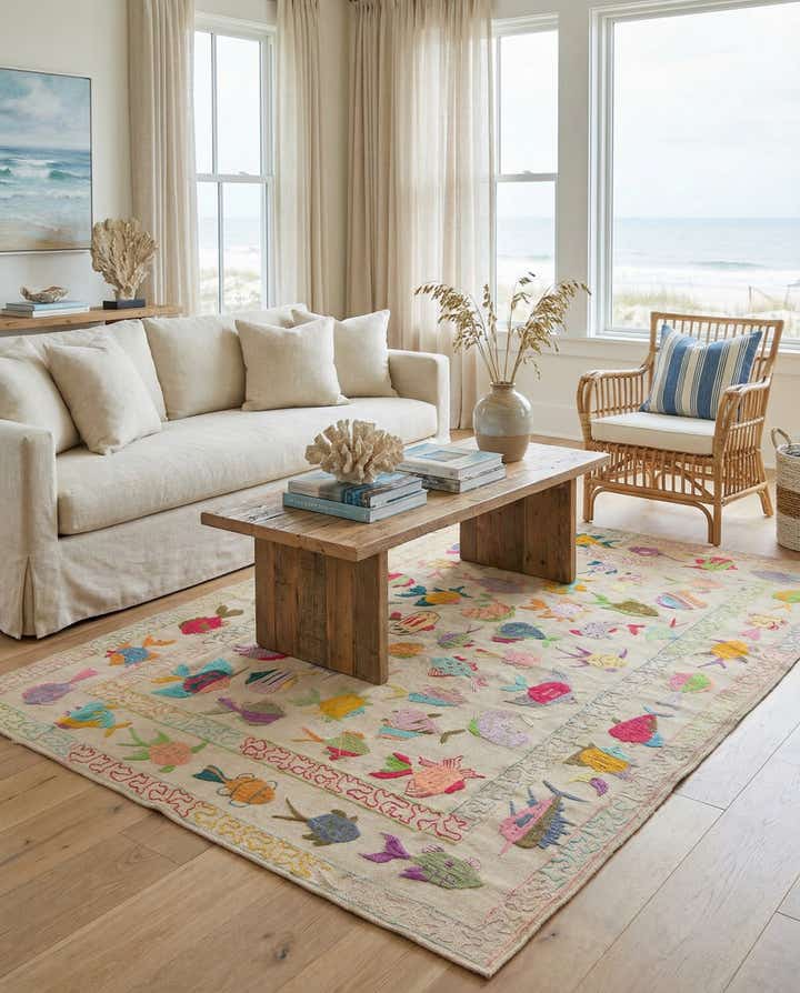 5' 4 x 7' 6 Hand Woven Kilim Suzani Wool Rug