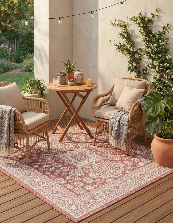 Detail image of 5' 3 x 5' 3  Washable Aztec Indoor / Outdoor Square Rug