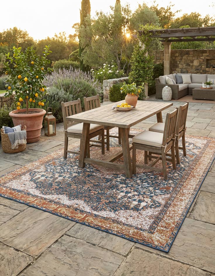 Detail image of 9' x 12'  Washable Traditional Indoor / Outdoor Rug