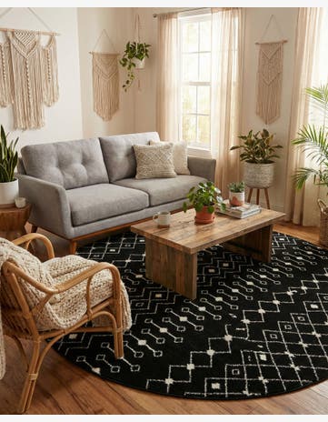Black and White Moroccan Trellis Round Rug