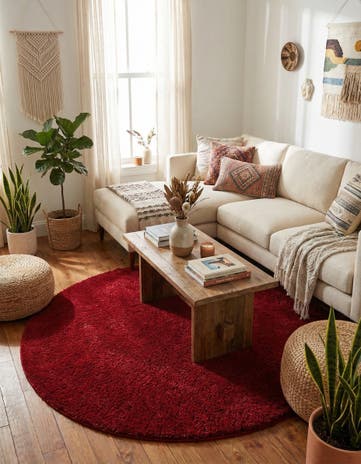 6' x 6' Solid Frieze Round Rug