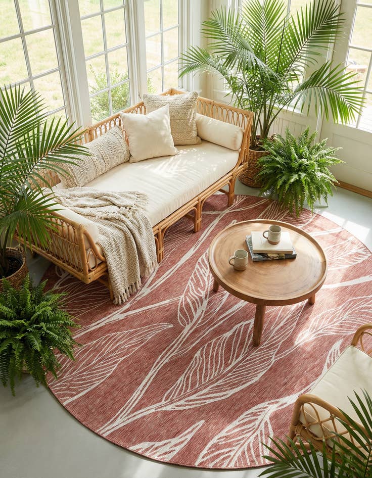 Detail image of  13' x 13'  Washable Botanical Indoor / Outdoor Round Rug