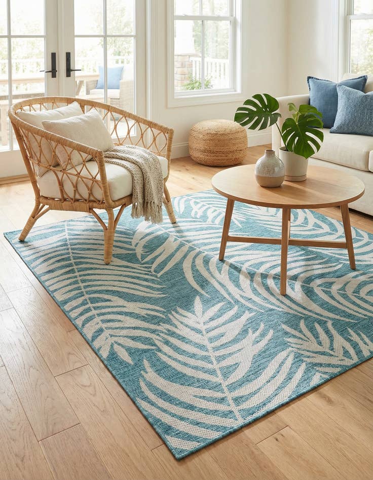 Detail image of 6' x 6'  Washable Botanical Indoor / Outdoor Square Rug