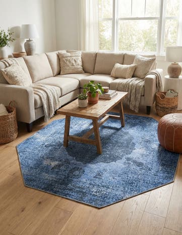 Overdyed Blue Washable Yara Octagon Rug