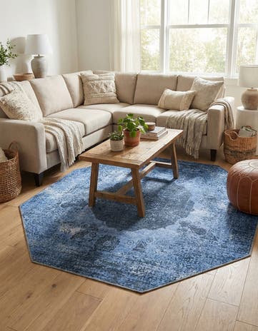 Overdyed Blue Washable Yara Octagon Rug