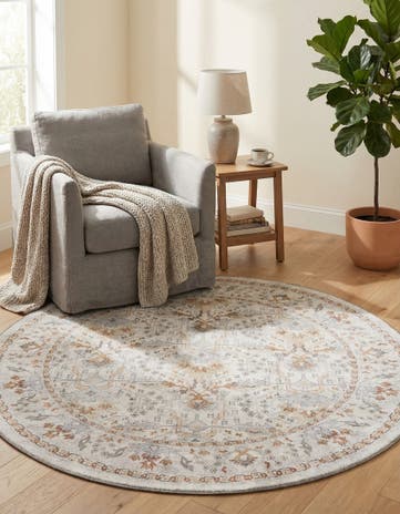Ivory Washable Timeless Round Rug