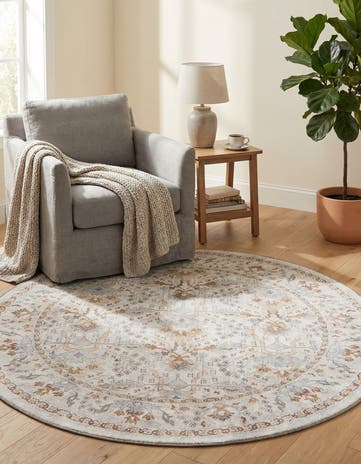 Ivory Washable Timeless Round Rug