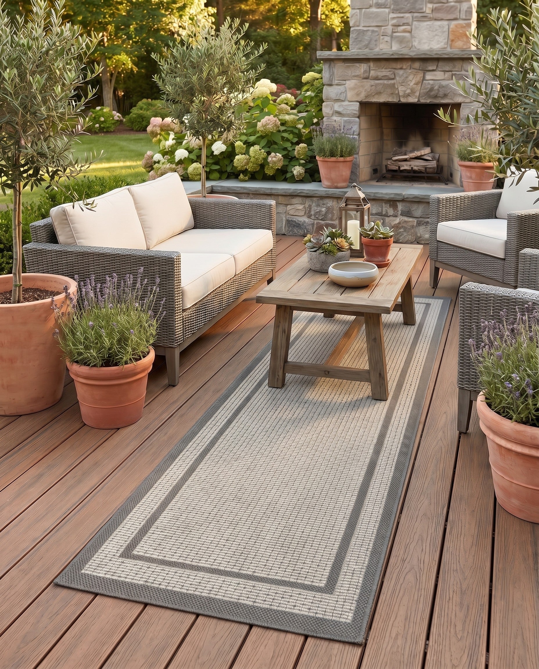 2' x 6' Easy-Clean Border Indoor / Outdoor Runner Rug