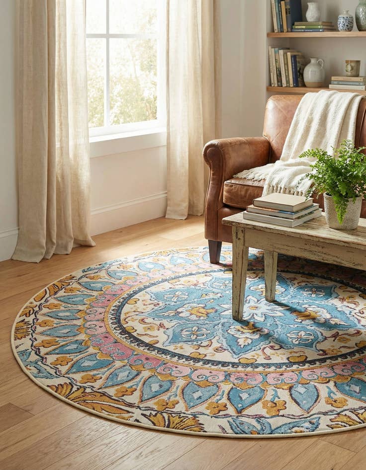 Detail image of  3' x 3'  Washable Traditional Indoor / Outdoor Round Rug