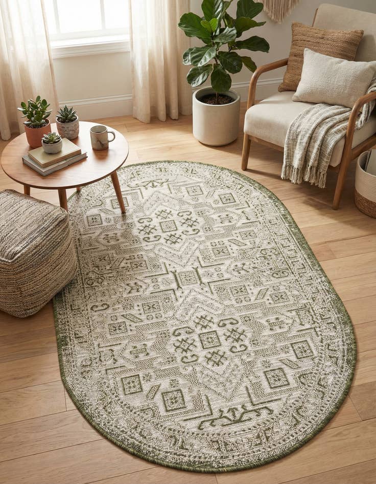 Detail image of 3' x 5' 3  Washable Aztec Indoor / Outdoor Oval Rug