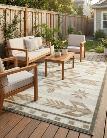 Beige Easy-Clean Modern Indoor / Outdoor Rug