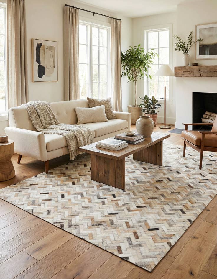 Detail image of 4' 10 x 7' 9 Cowhide Stocks Rug