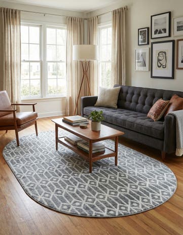 Gray Lattice Trellis Oval Rug